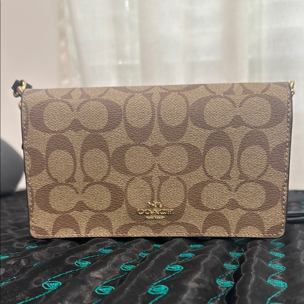 Coach Brown Monogram Crossbody Bag with Leather Accents